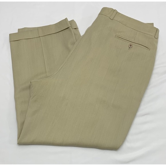 VTG ZANELLA Tan/Beige 100% Wool Pleated/Cuffed/Lined Relaxed Leg Trousers 40x32 - Picture 1 of 9